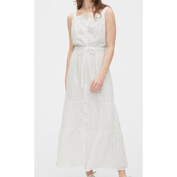 GAP Dresses & Skirts - GAP White Apron Maxi Multitier Sun Dress Sundress Eyelet Cotton Women's 8 Tall